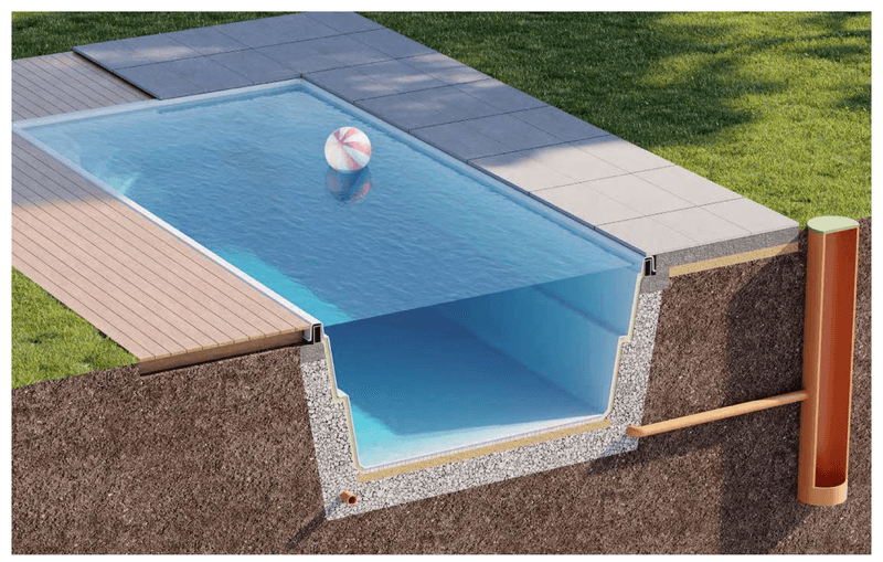 Enzo 7 glassfiberbasseng med benk/beach-sone